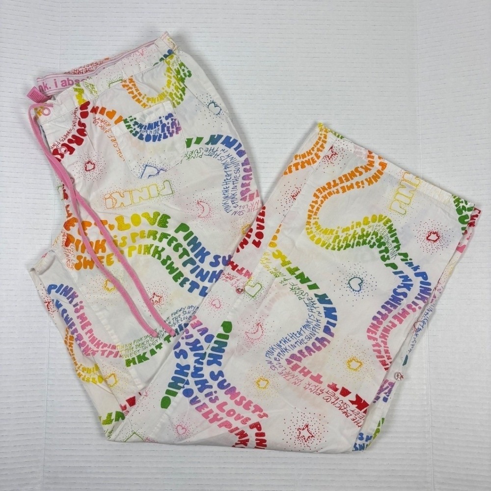 Vintage Victoria's Secret PINK Women's Sleep Pants S Rainbow Print Lounge Y2K